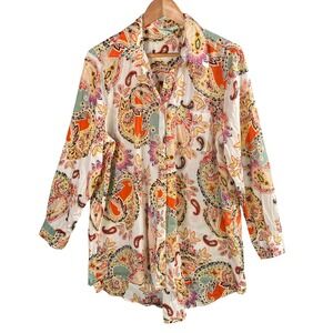 True Destinations Button Up Shirt Womens XL Beach Swim Cover Up Resort Vacation